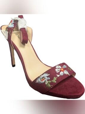 Women’s Bebe Ingram Burgundy Embroidered Ankle-Strap High Heel Sandals Size 8.5
